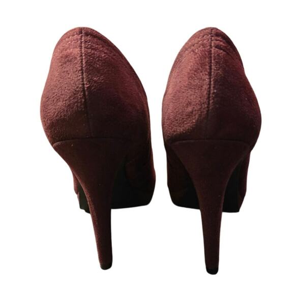 Fioni Berry Lively Shoes Peep Toe Bootie Size 10 5 Inch Heels Wine Color - Picture 3 of 9